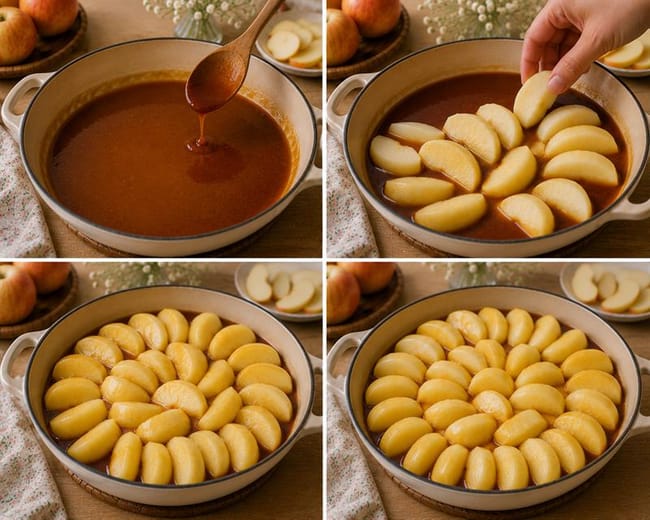 Arrange the apples in the caramel