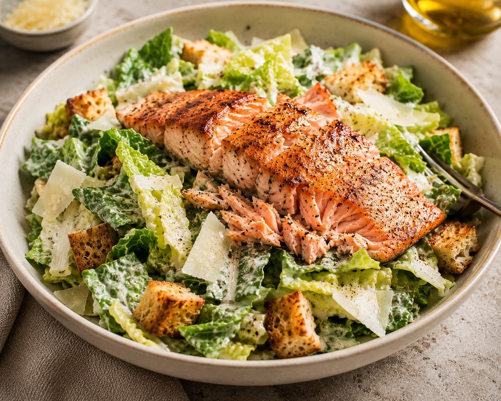 Balanced Grilled Salmon Caesar Salad