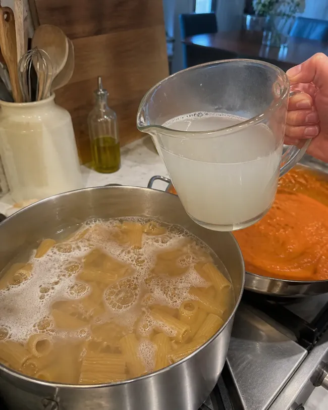 Cook the Rigatoni and Reserve Abundant Starchy Water