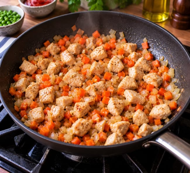 Cuire le poulet et les légumes
