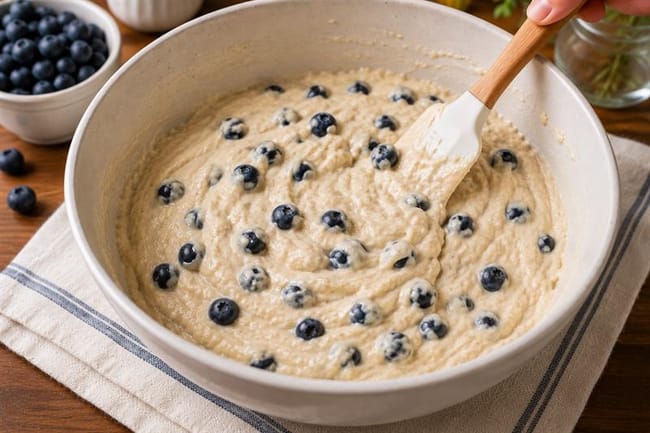 Fold in part of the blueberries