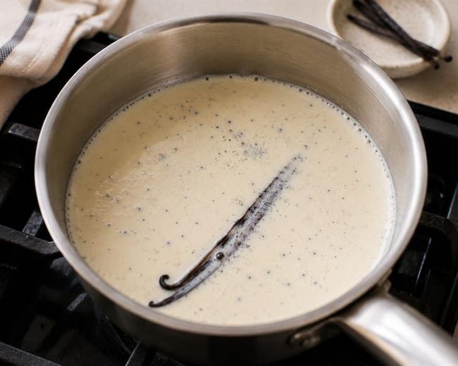 Infuse the milk and cream with vanilla