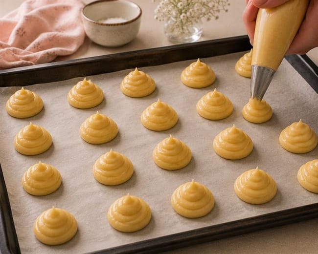 Pipe the choux buns