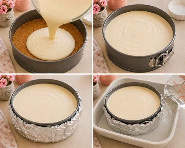 Pour over the crust and prepare the water bath