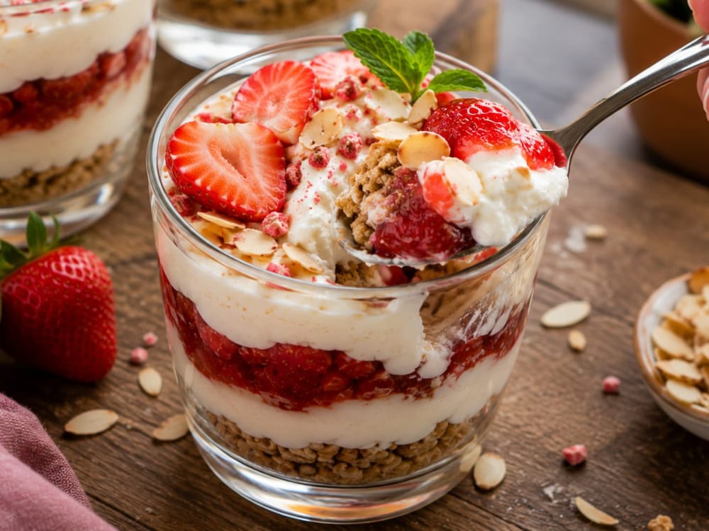 Balanced & Satisfying Strawberry Cheesecake Cups
